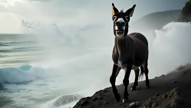 Donkey roaring with a loud bray