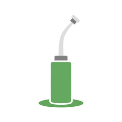 Fototapeta premium Green watering can with long spout on a green base isolated on white.