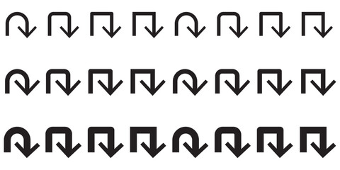 Go Straight This Way One Way Only U Turn Left and Right Blue and White Arrow Round Circle Traffic Sign Direction Icon Set. Vector Illustration.