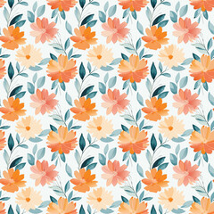 Fototapeta premium Seamless pattern of orange and blue flowers, floral design