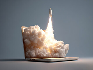 Laptop launching into space with a powerful rocket blast