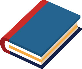 Closed Book Flat Design with Blue Cover, Red Spine, and Yellow Page Edges