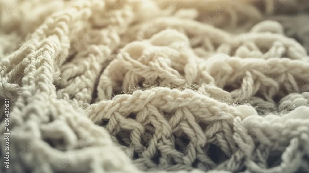 Poster up-close graph of a soft knitted fabric with visible threads and yarn.