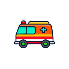 Colorful Ambulance  vector Icon in Flat Cartoon vibes  with Medical sign and Emergency Light