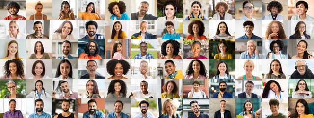 A vibrant collection of joyful faces showcases diversity and happiness, featuring individuals from...