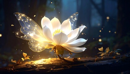 Magical white lotus in a mystical forest