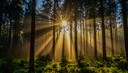 sun rays in the forest
