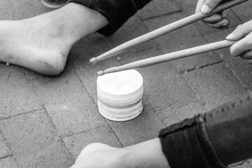Street Percussionist in Black and White