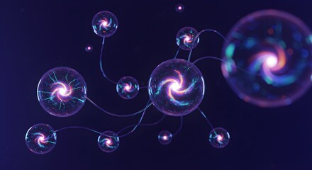 Abstract network of swirling energy orbs