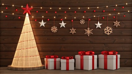 Cozy Christmas Scene with Gifts Tree and Festive Decorations