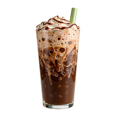 Refreshing matcha and chocolate swirl drink a delightful blend of flavors layered and garnished with milk Perfect for a unique and indulgent treat