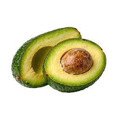 Fresh ripe avocado cut in half showcasing its bumpy green skin and seed Perfect for healthy eating or cooking concept