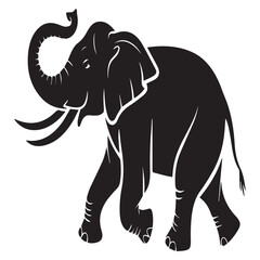 Obraz premium A majestic elephant with its trunk raised high isolated on white background