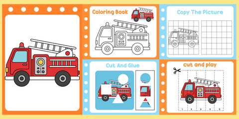 worksheets pack for kids a fire truck vector. design fire truck