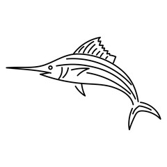 Minimal line art of a jumping marlin, perfect for decals, prints and branding.