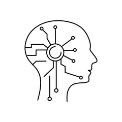 Minimalist vector of head with neural circuit, representing AI and tech innovation.