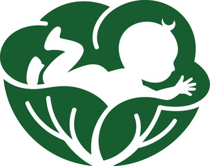 A charming graphic features a baby nestled in a green cabbage, symbolizing new beginnings and healthy growth, perfect for baby products, organic food brands, or family health initiatives.