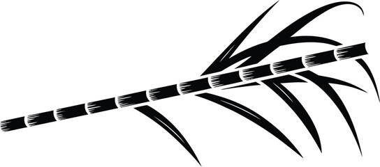 A striking black and white graphic features stylized sugarcane stalk with leaves, ideal for designs needing a natural, tropical, or agricultural element with a clean, modern aesthetic.