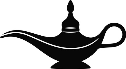 A stylized black silhouette of an Aladdin's lamp evokes magic and fantasy, perfect for designs needing a touch of Arabian Nights or mystical elements with its classic shape.