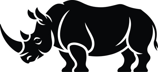 A striking black rhinoceros illustration showcases the power and majesty of this endangered animal, perfect for conservation efforts and wildlife education materials.
