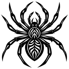 Vector art of a stylized black spider with intricate patterns isolated on white background