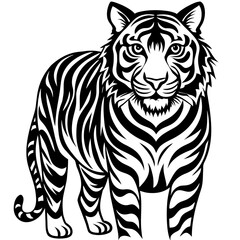 Vector art of a striking tiger with bold stripes isolated on white background