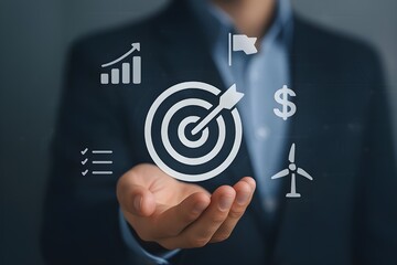 Hand Holding Target Board Symbolizing Sustainable Business Strategy and Financial Goals

