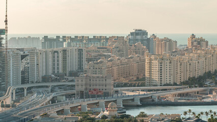 Palm Jumeirah Highway bridge aerial timelapse. Dubai, United Arab Emirates