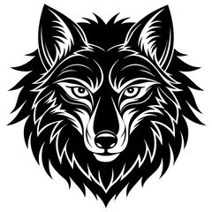 Vector art of a striking black and white wolf head illustration isolated on white background