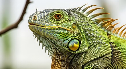 Obraz premium Close up portrait of a green iguana s head and scales