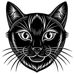 Vector art of a striking black and white illustration of a cats face isolated on white background