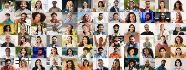 A happy collection of diverse faces showcases the beauty of multiracial backgrounds. Each person...