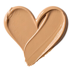 Heart-shaped foundation swatch on transparent background, makeup product texture showcase in natural tones