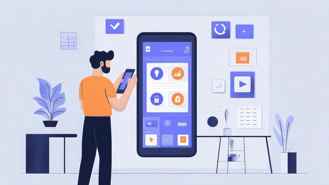 Cartoon Character Using Mobile Application Interface with Flat Vector Illustration Style