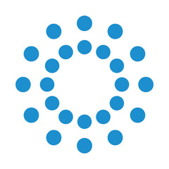 Circular Arrangement of Blue Dots on White Background.