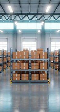 Warehouse Interior Mockup with Cardboard Boxes