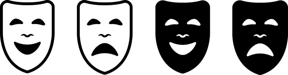 Set of Theatre Mask Icon Vectors | Comedy and Tragedy Drama Symbol Pack

