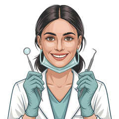 Smiling dentist with tools ready to provide professional oral care and promote healthy smiles