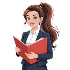 Confident businesswoman holding open red folder, ready to present professional insights and drive success