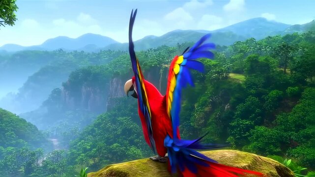 Colorful macaw with outstretched wings
