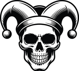 Illustration of a skull wearing a jester hat on a white background vector