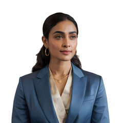 Confident businesswoman in stylish blue suit exudes professionalism and ambition for corporate success