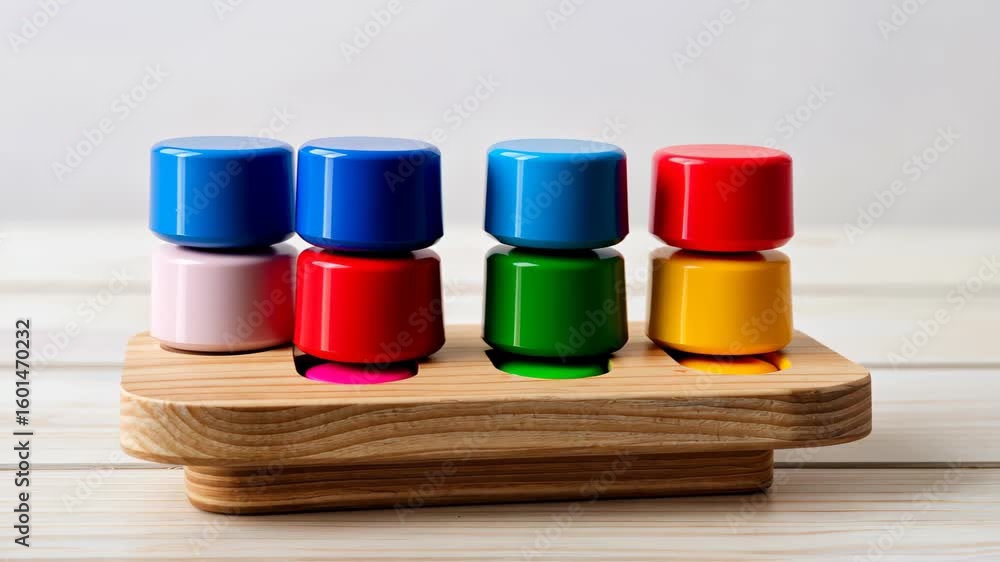 Poster colorful stacking blocks: an engaging display of vibrant stacking blocks. a simple toy with complex 