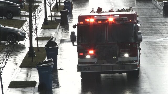Fire Department And Truck On Neighborhood Streets