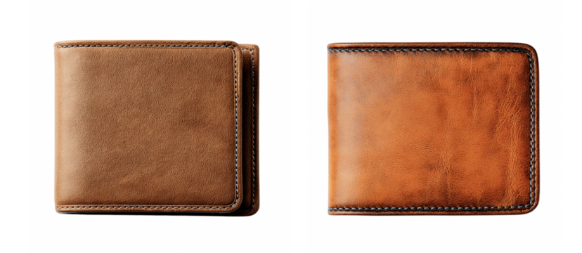 Brown leather notebooks, document covers set, sticker pack