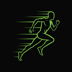 Green Silhouette of a Runner in Motion on a Black Background Represents Speed and Agility