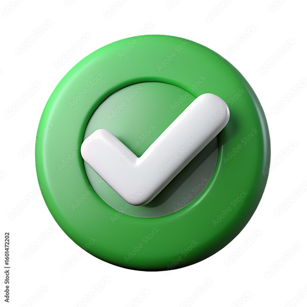 Aufkleber a rendered image of a green circle with a white check mark isolated on a black background centered c
