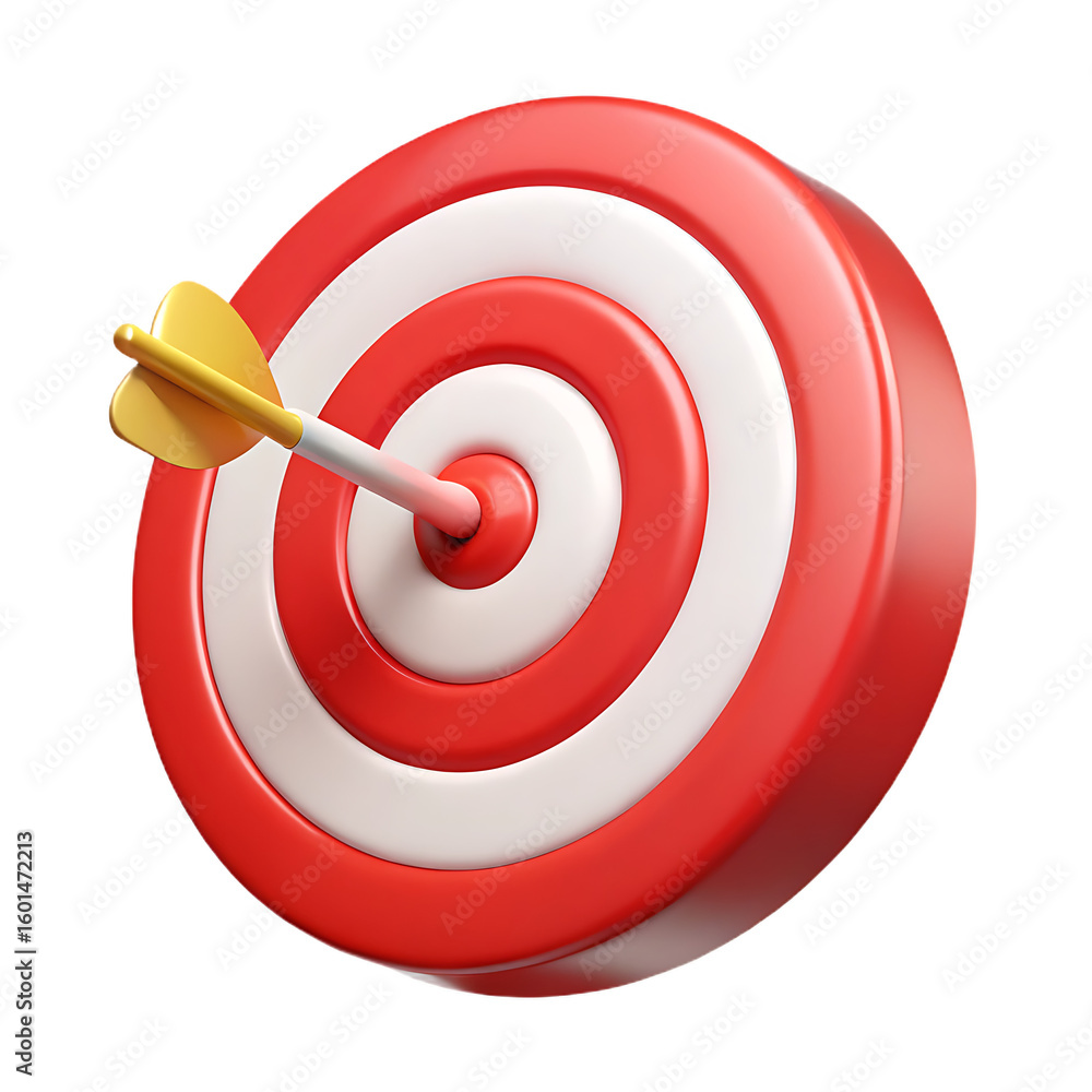 Poster a red and white target with a yellow dart hitting the bullseye on a black background rendering creat