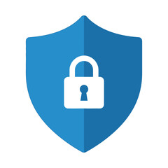 Blue Shield with White Padlock Icon Security Concept.