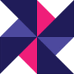 Windmill design created from navy blue, pink and purple trainagles